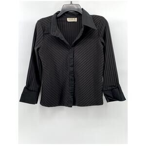 JESSICA Women's Vintage 90's Black Wide-Rib Long Sleeve Button-Up Top SZ L